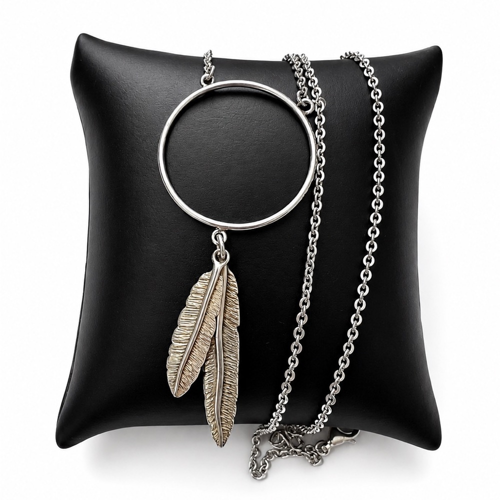 925 Sterling Silver Circle Necklace with Feather Charms -Dreamcatcher Necklace